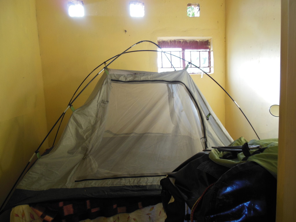 One particular room I rented was infested with ants, mosquitos and large spiders - Naturally the tent goes on top of the bed in this situation